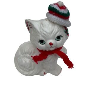 Trippies Inc. Ceramic Cat Figurine Christmas Hat Scarf 1992‎ Cute Decor Vintage